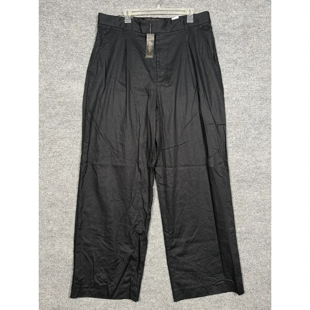 New Banana Republic Plus Size 18 Wide Leg Pants Black Linen Cotton Blend Stretch